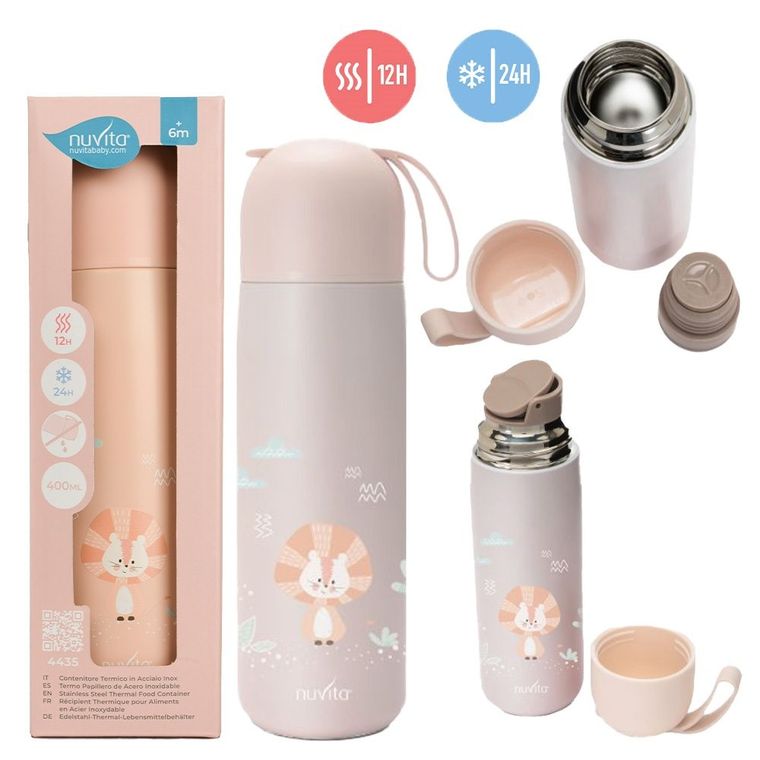 Nuvita, butelka termiczna, uchwyt silikonowy, łososiowy, 400 ml
