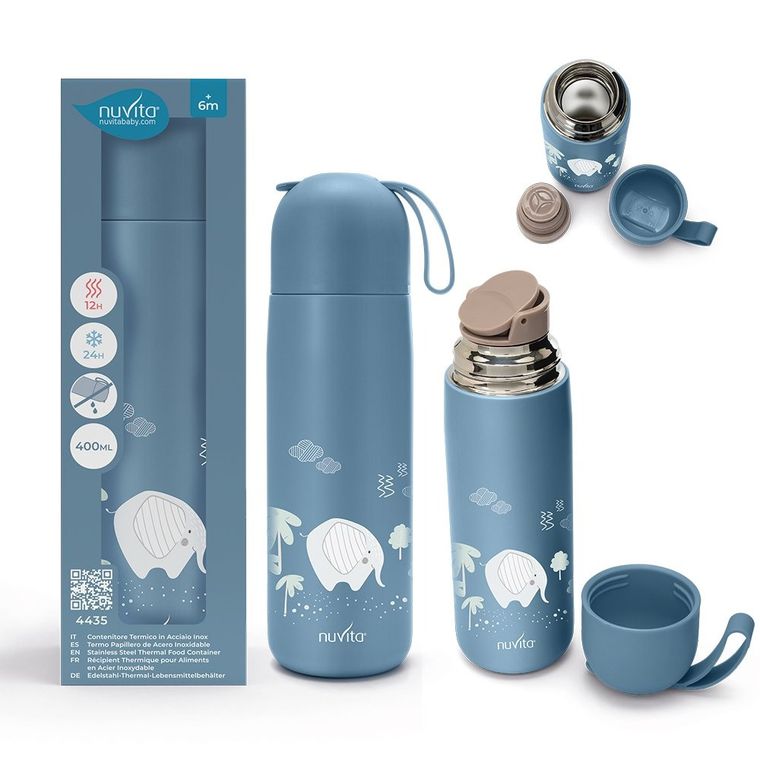 Nuvita, butelka termiczna, uchwyt silikonowy, niebieski, 400 ml