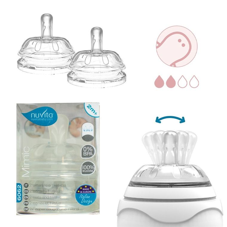 Nuvita, smoczek o średnim przepływie, zaworek antykolkowy, 2m+, 2 szt.