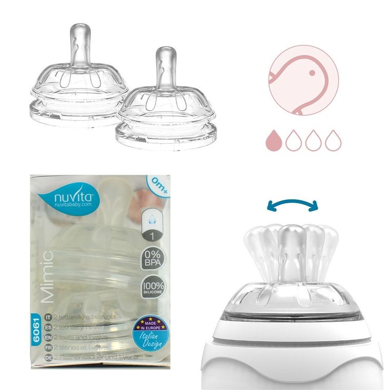 Nuvita, smoczki antykolkowe do butelki, wolny przepływ, 0m+, 2 szt.