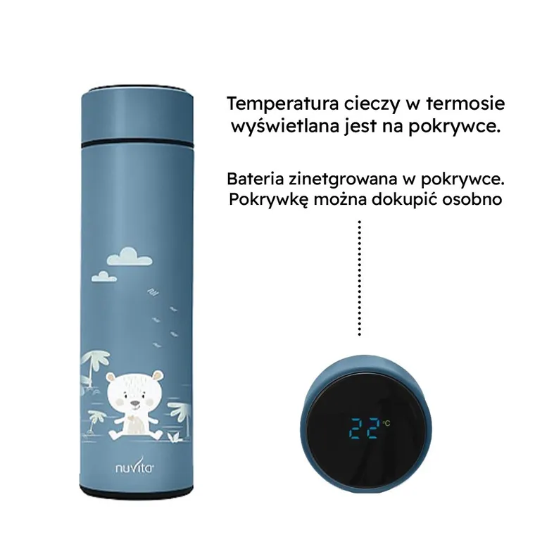 Nuvita, Termos z termometrem LED, dotykowy, niebieski, 500 ml