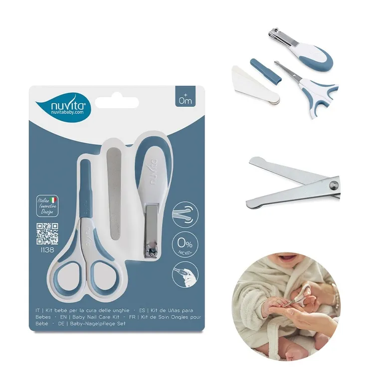 Nuvita, zestaw do paznokci: nożyczki, cążki i 5 pilniczków, powder blue