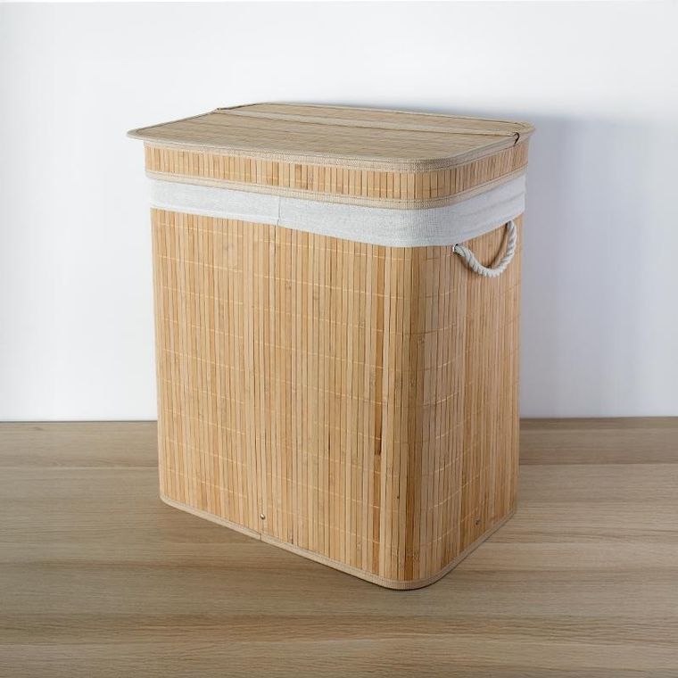 Nuxio, Arvi, bambusowy kosz na pranie, 2-komorowy, 100l