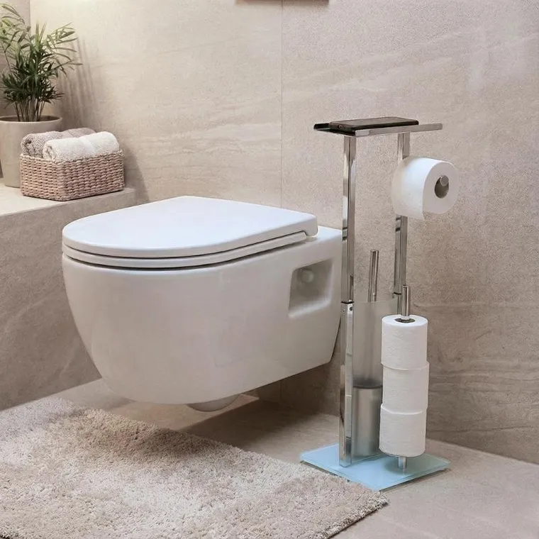 Nuxio, Hylla, stojak na papier toaletowy i szczotkę do WC z półką na telefon, 65 cm