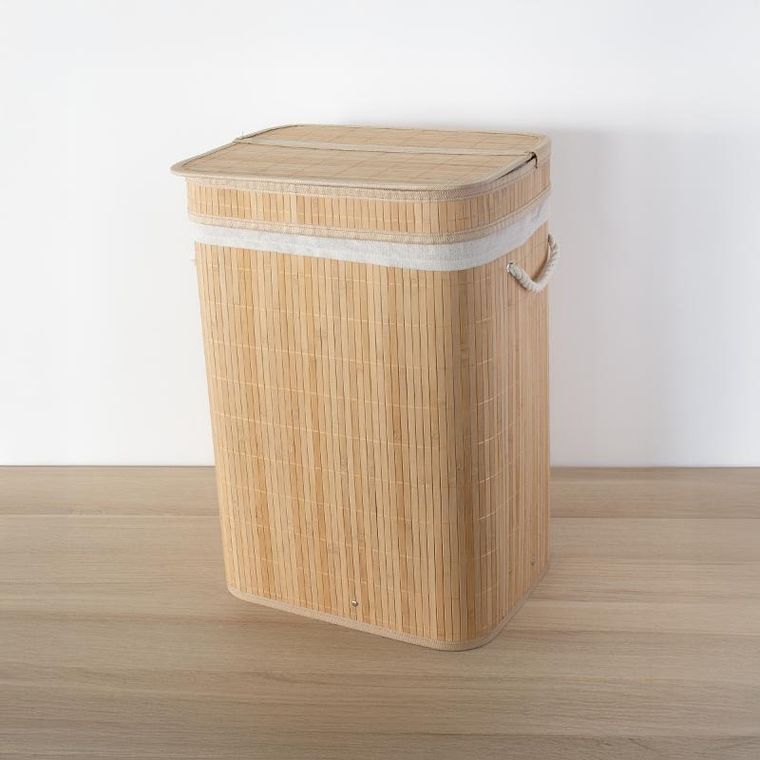 Nuxio, Luva, bambusowy kosz na pranie z pokrywą, 80l