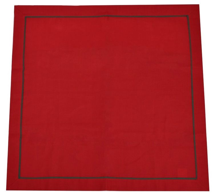 Obrus, czerwony z zieloną oblamówką, 85-85 cm