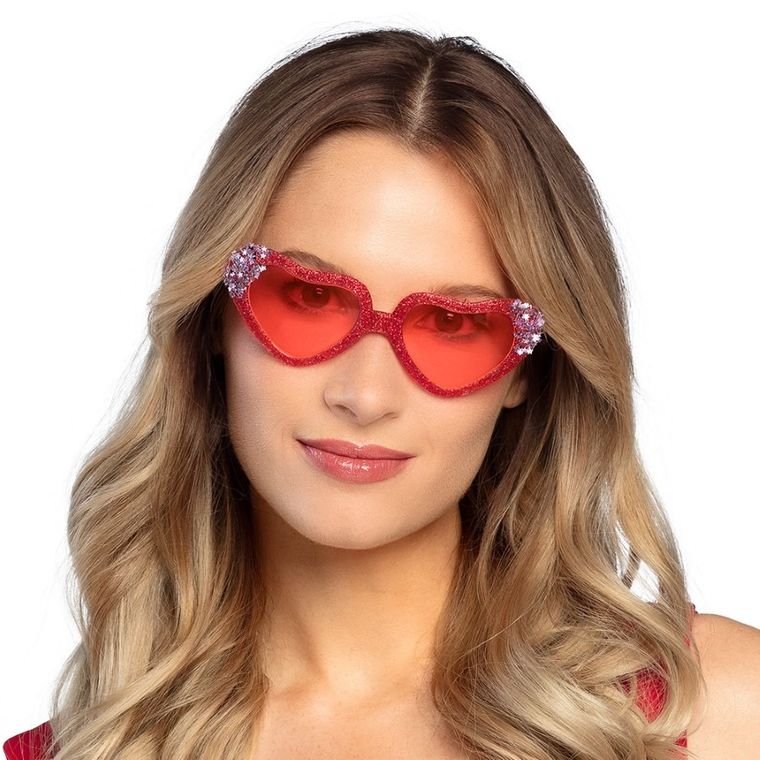 Okulary, czerwone serca, brokatowe