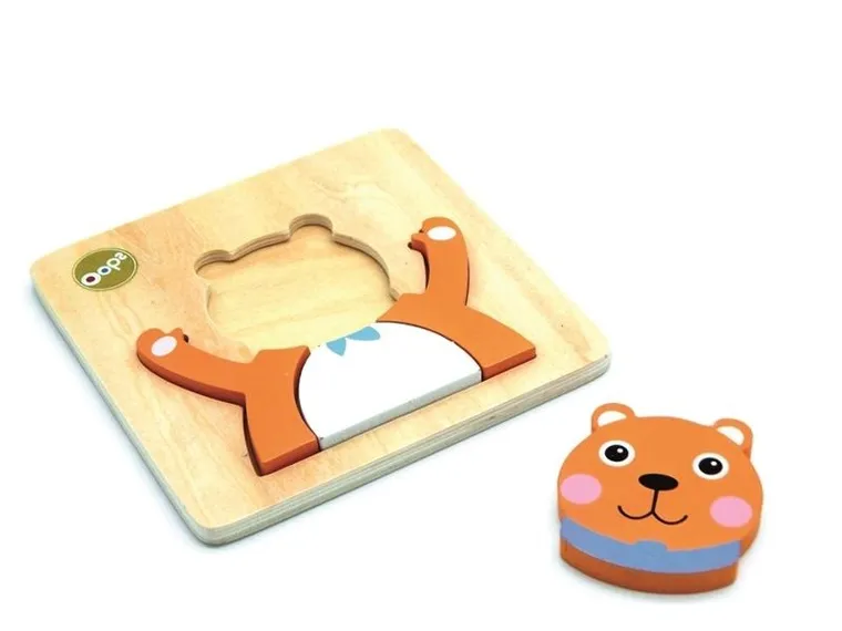 Oops, Miś, drewniana układanka puzzle 3D, 12m+