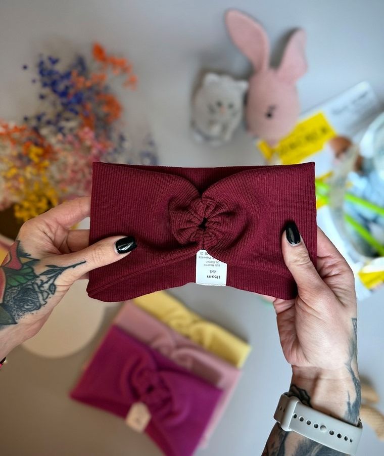 Opaska dziewczęca, prążkowana, bordowa, Iltom