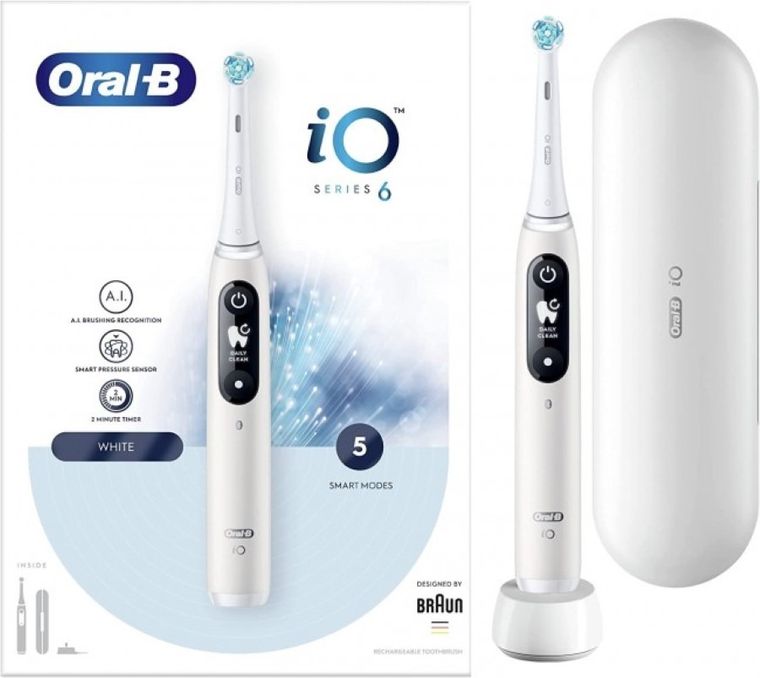 Oral-B, szczoteczka elektryczna, iO SERIES 6N, White, szczoteczka magnetyczna z etui podróżnym