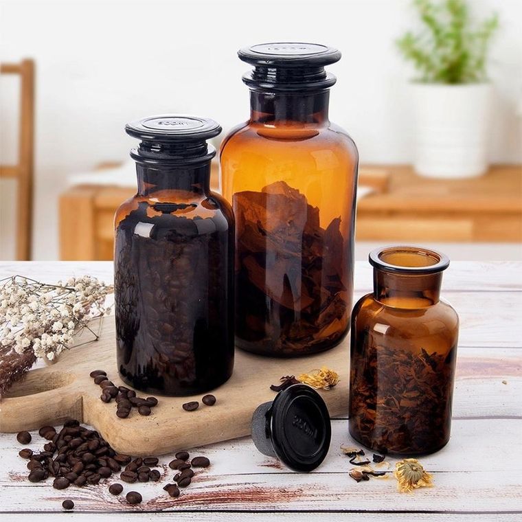 Orion, butelka szklana z korkiem i szeroką szyjką, brązowa, 250 ml