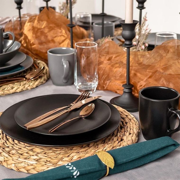 Orion, ceramiczny talerz obiadowy, płytki, czarny, Alfa, 27,5 cm