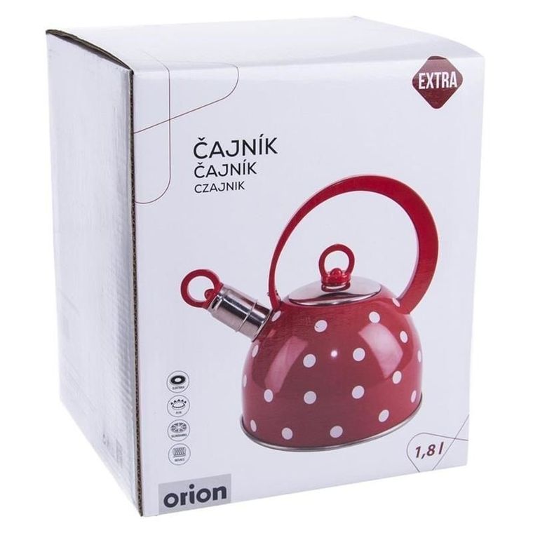 Orion, czajnik stalowy, czerwony, kropki, Karin, 1,8 l