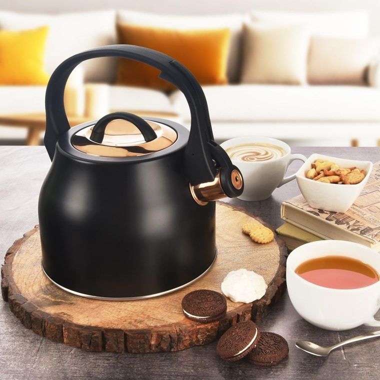 Orion, czajnik z gwizdkiem, stalowy, czarny złoty, 3 l