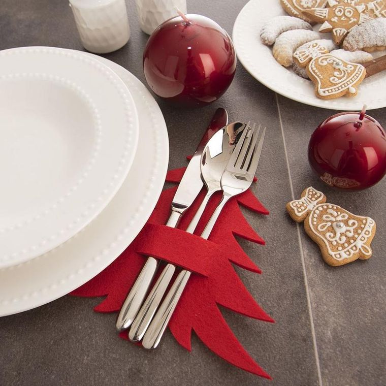 Orion, etui na sztućce, filcowy, choinka, czerwony, 2 szt.