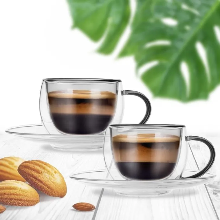 Orion, filiżanki termiczne ze spodkiem z podwójną ścianką, do kawy espresso, Double, 90 ml, 2 szt.