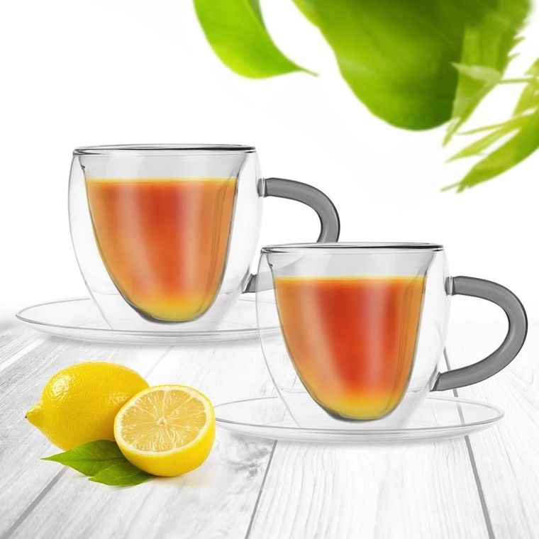 Orion, filiżanki termiczne ze spodkiem z podwójną ścianką, do kawy i herbaty, Double, 160 ml, 2 szt.