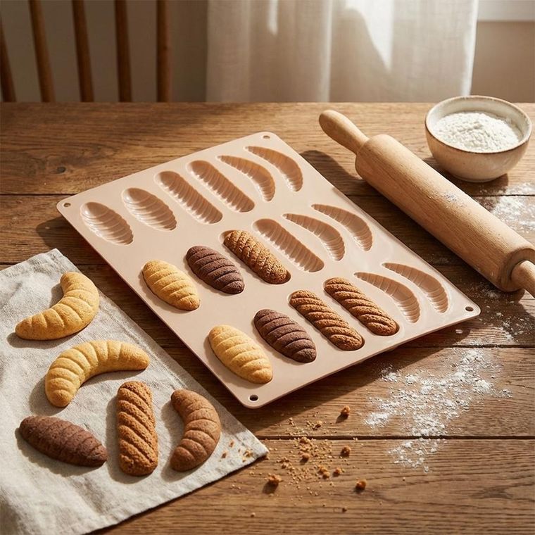 Orion, forma do ciastek i pralin, silikonowa, beżowa, 33-24,5-1 cm