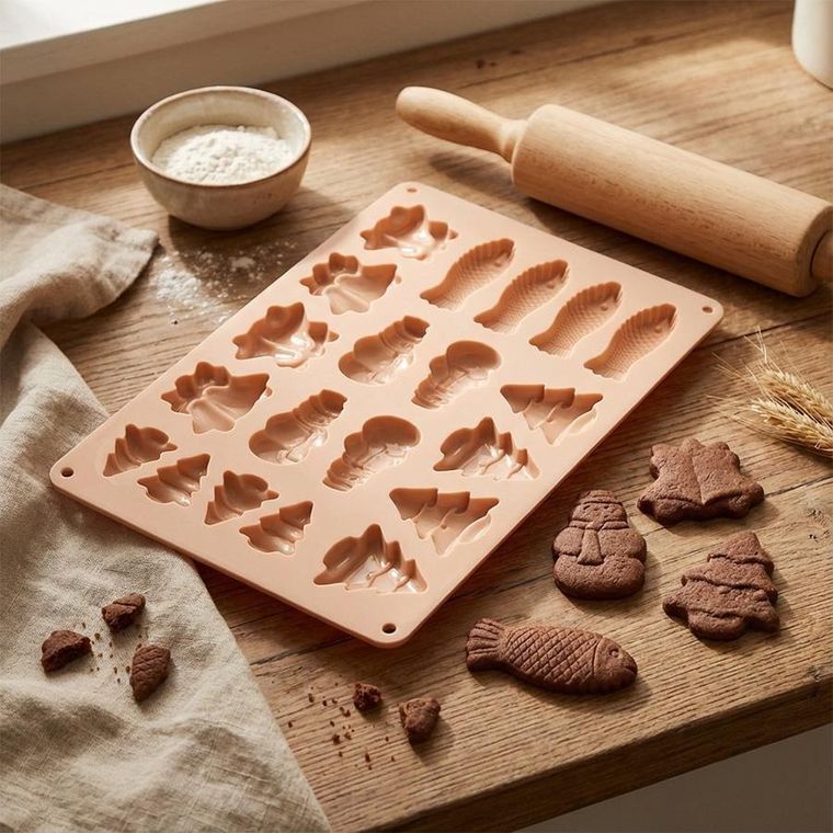 Orion, forma do ciastek i pralin, silikonowa, beżowa, 34-24,5-1 cm