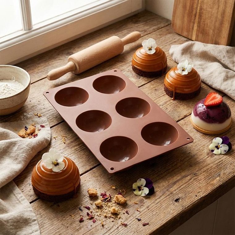 Orion, forma do ciastek i pralin, silikonowa, brązowa, 28-16,5-3 cm