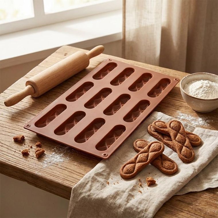 Orion, forma do ciastek i pralin, silikonowa, brązowa, 29,5-17-1,5 cm