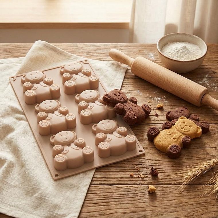 Orion, forma do ciastek muffinek silikonowa, beżowa, misie, 30-17,5-2 cm