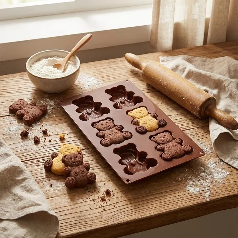 Orion, forma do ciastek muffinek silikonowa, brązowa, misie, 30-17,5-2 cm