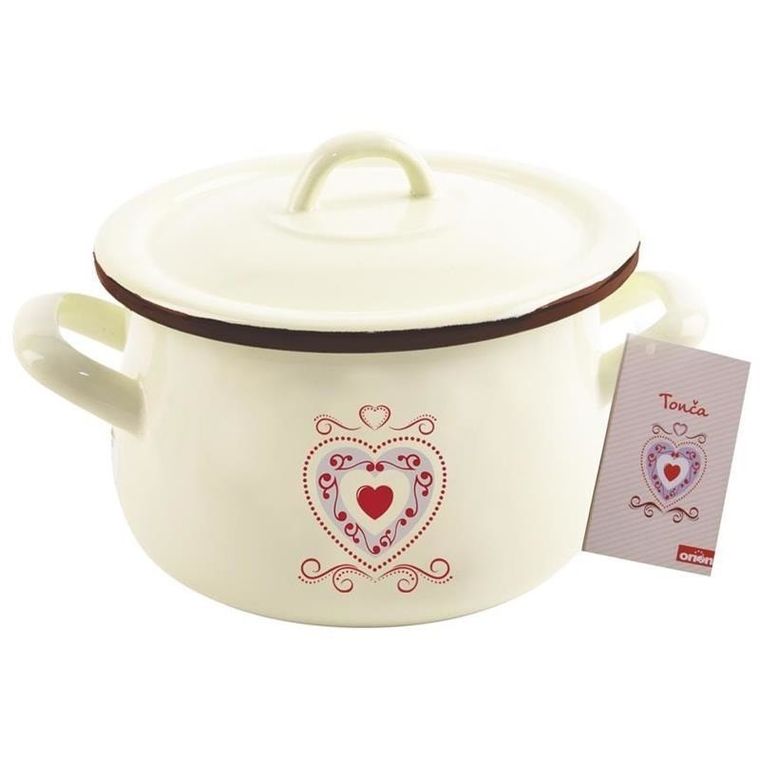 Orion, garnek emaliowany z pokrywką, indukcja, 16 cm, serce
