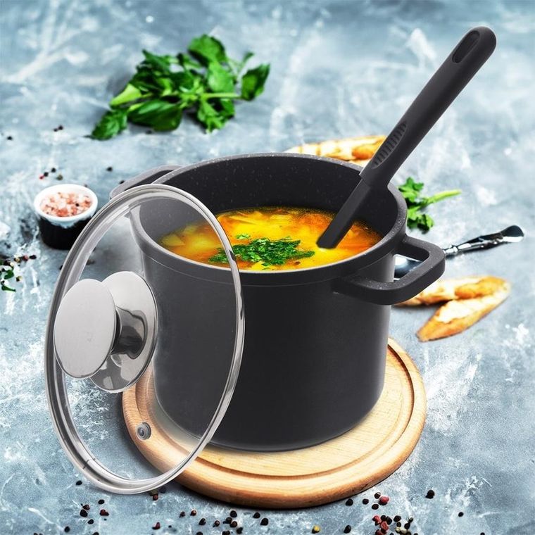 Orion, garnek granitowy ze szklaną pokrywką wysoki, Grande, 2 l