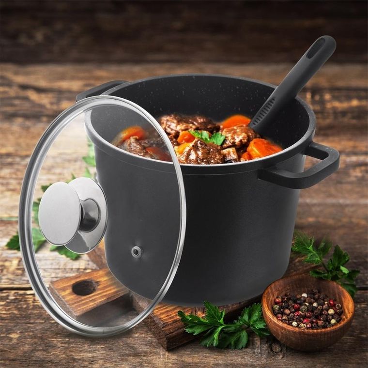 Orion, garnek granitowy ze szklaną pokrywką wysoki, Grande, 4.2 l