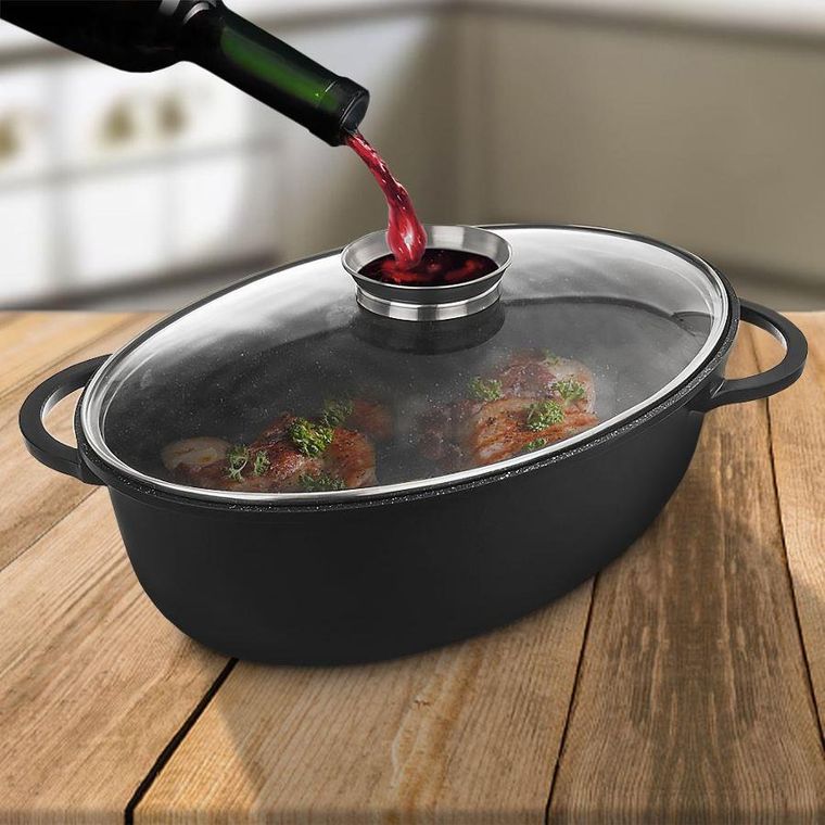 Orion, Grande, brytfanna granitowa, z pokrywką szklaną, 8 l