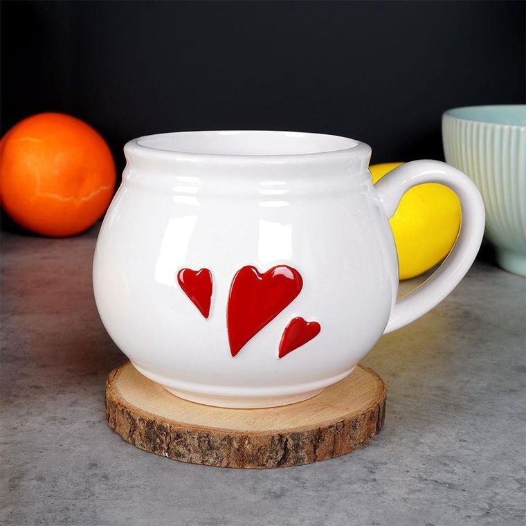 Orion, kubek ceramiczny, biały serce, 430 ml