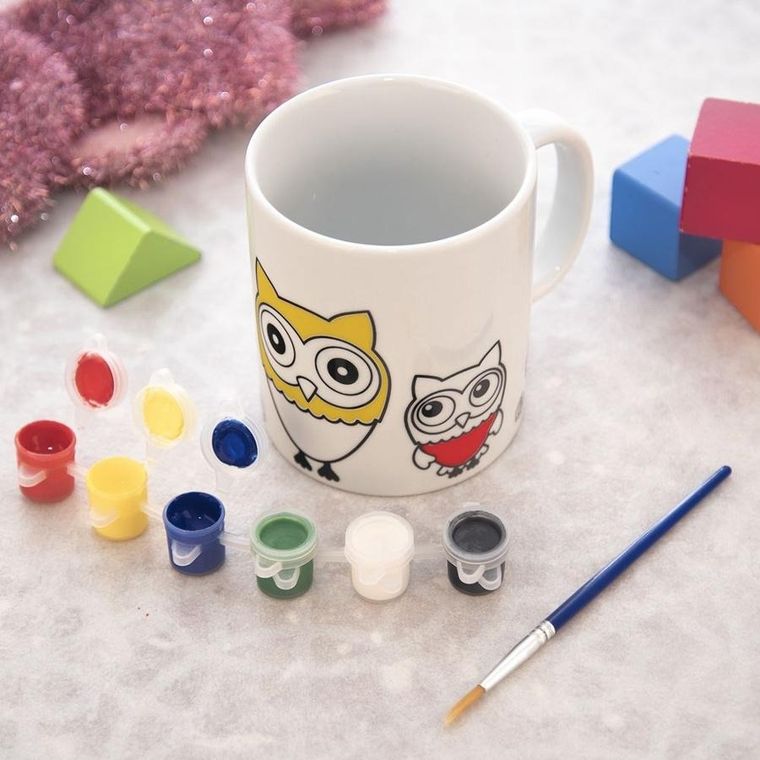 Orion, kubek do malowania z farbkami porcelanowy sowa, 330 ml