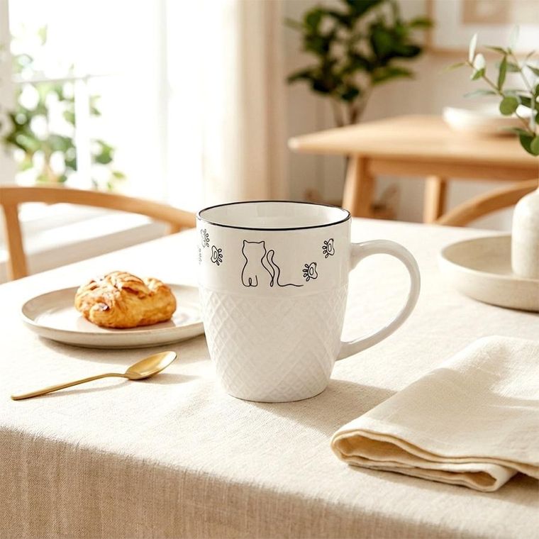 Orion, kubek porcelanowy, biały, kotek, 380 ml