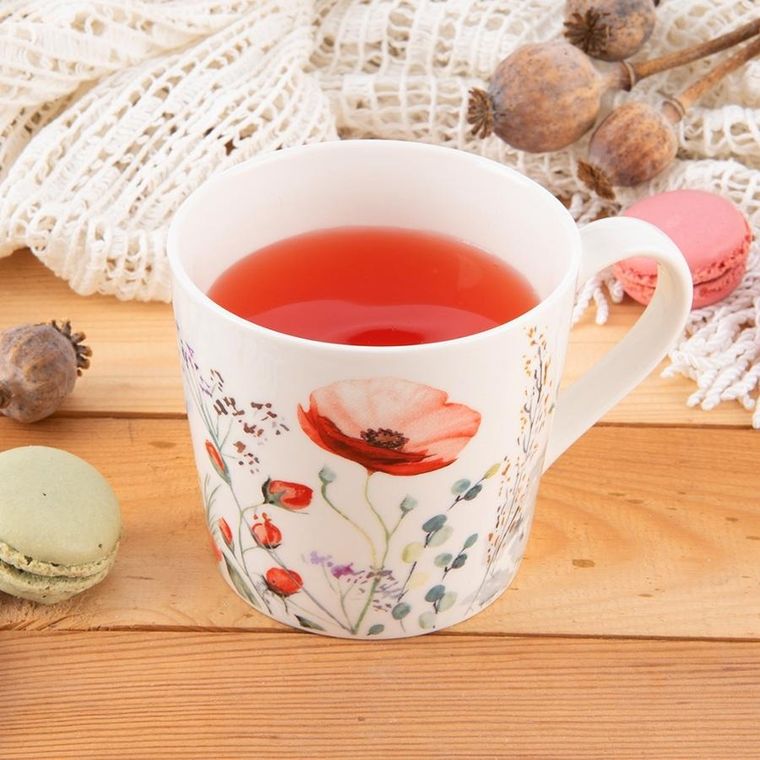 Orion, kubek porcelanowy, kwiaty maki, 430 ml