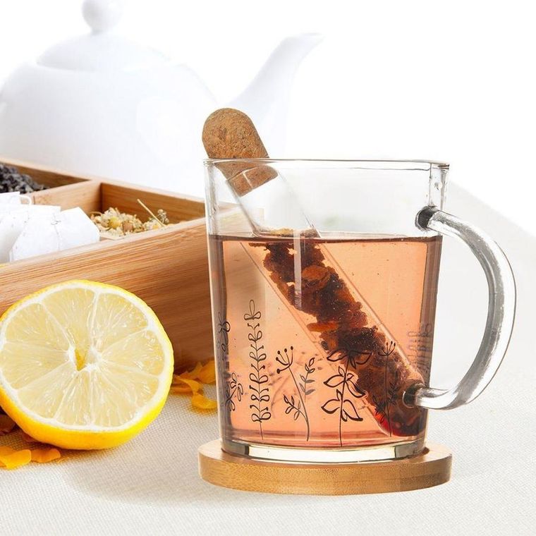 Orion, kubek szklany z zaparzaczem i podstawką bambusową rośliny, 3 elementy, 400 ml