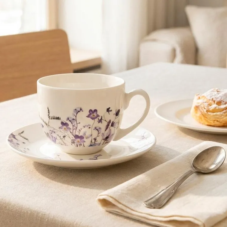 Orion, Louka, filiżanka ze spodkiem, porcelanowa, kwiaty, 260 ml