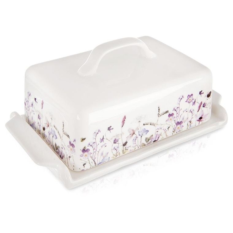 Orion, Louka, maselniczka porcelanowa, biała, kwiaty