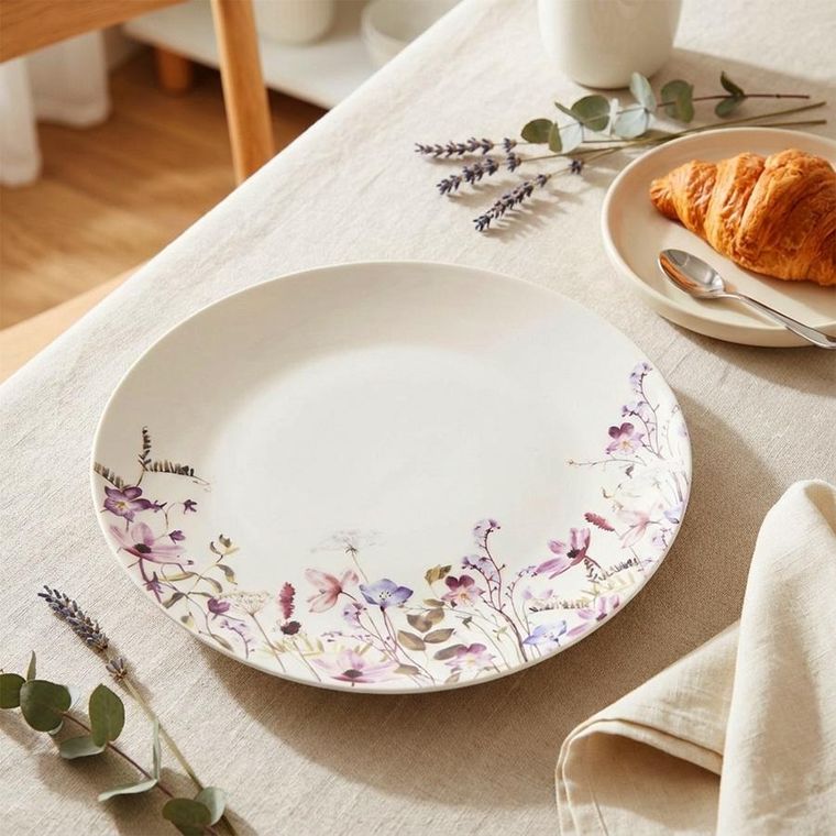 Orion, Louka, talerz deserowy porcelanowy, biały, kwiaty, 20,5 cm