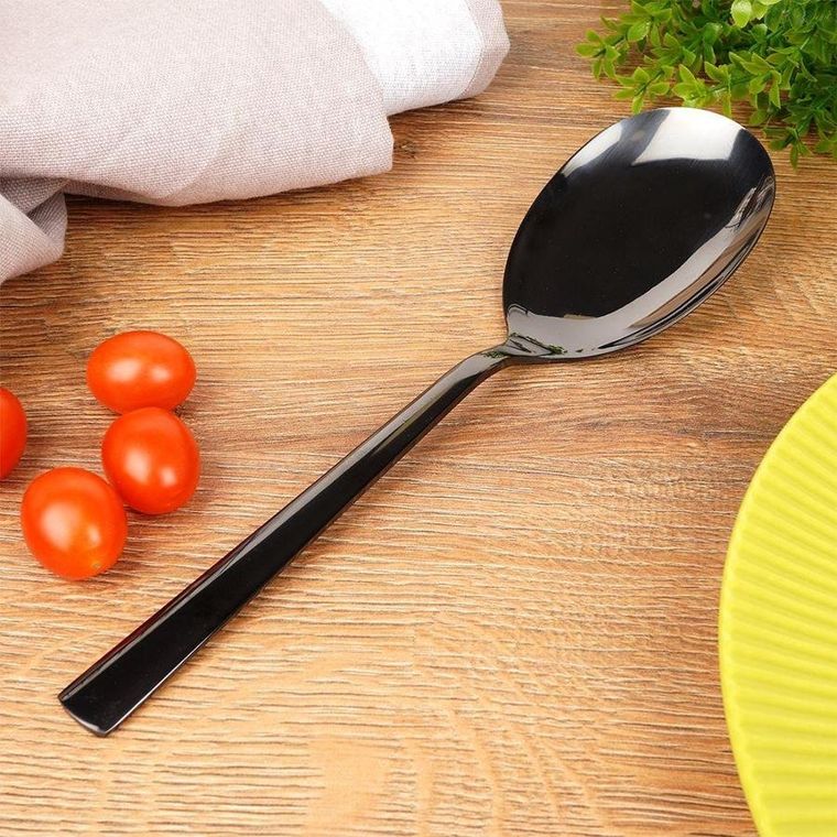 Orion, łyżka do sałaty, stalowa, czarna, 25 cm