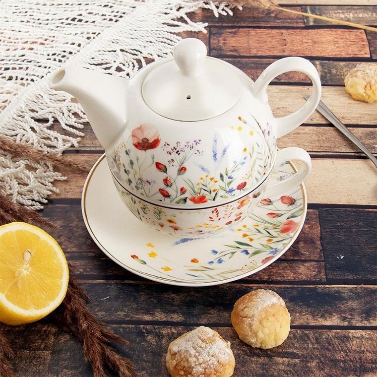 Orion, Maki, dzbanek z filiżanką do herbaty porcelanowy, 3 elementy