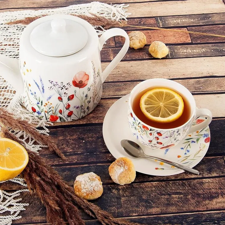 Orion, Maki, filiżanka ze spodkiem porcelanowa, biała, 260 ml