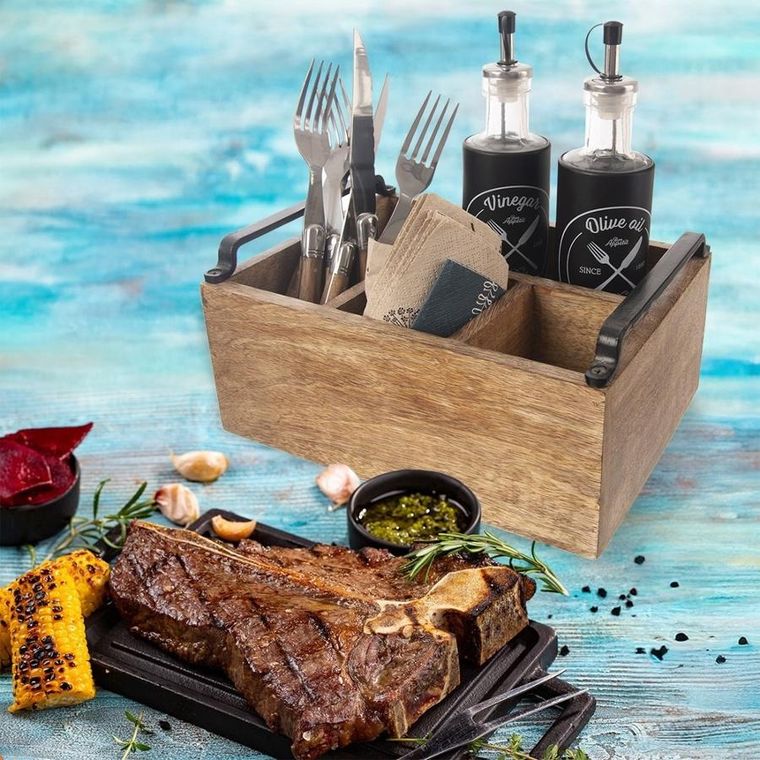 Orion, Mango, drewniany stojak na sztućce, sosy i przyprawy