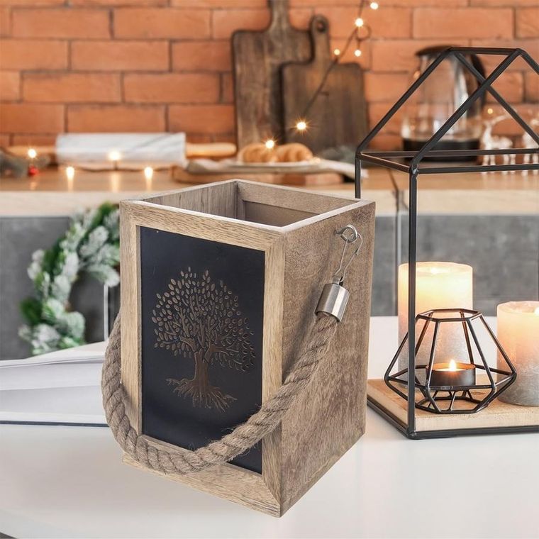 Orion, Mango, lampion na świeczkę, drewniany, 20 cm