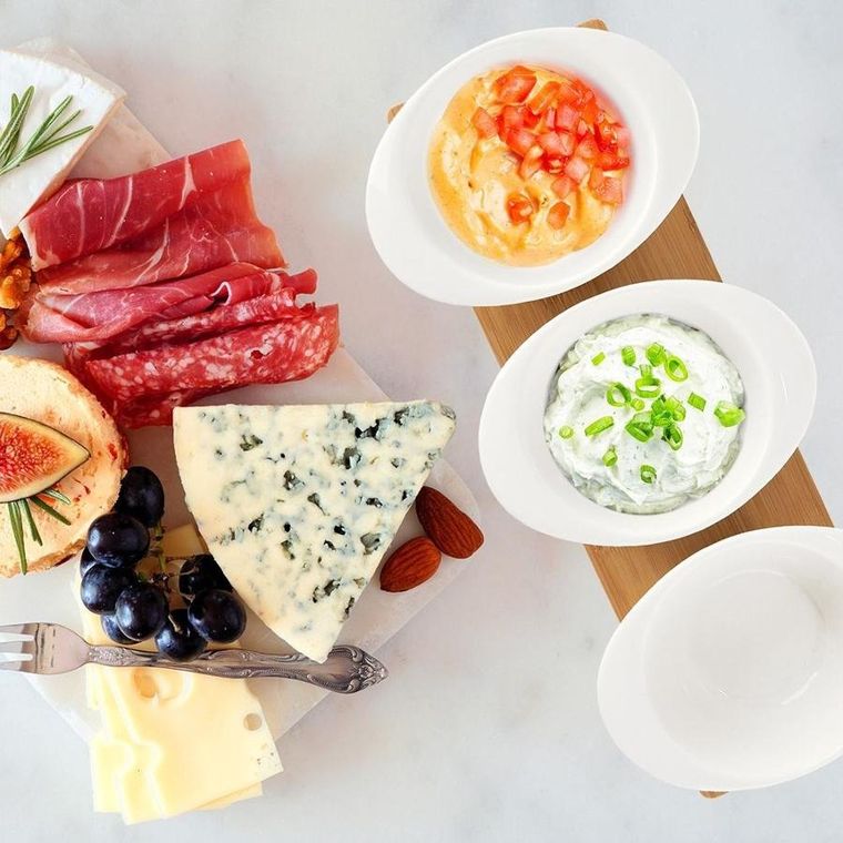 Orion, miseczki na przekąski, porcelanowe, białe na tacy, WhiteLine, 32 cm, 7 elementów