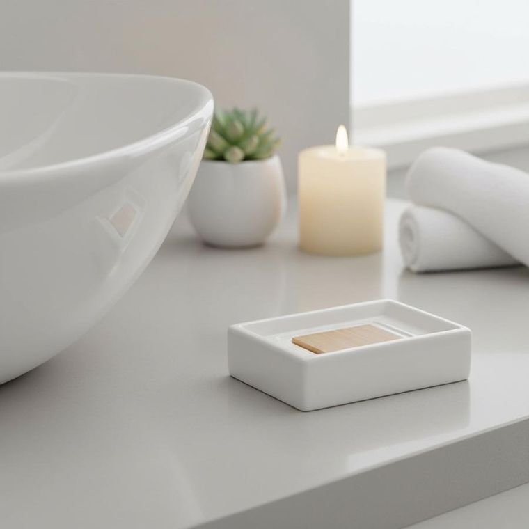 Orion, mydelniczka dolomitowa, drewniana, biała