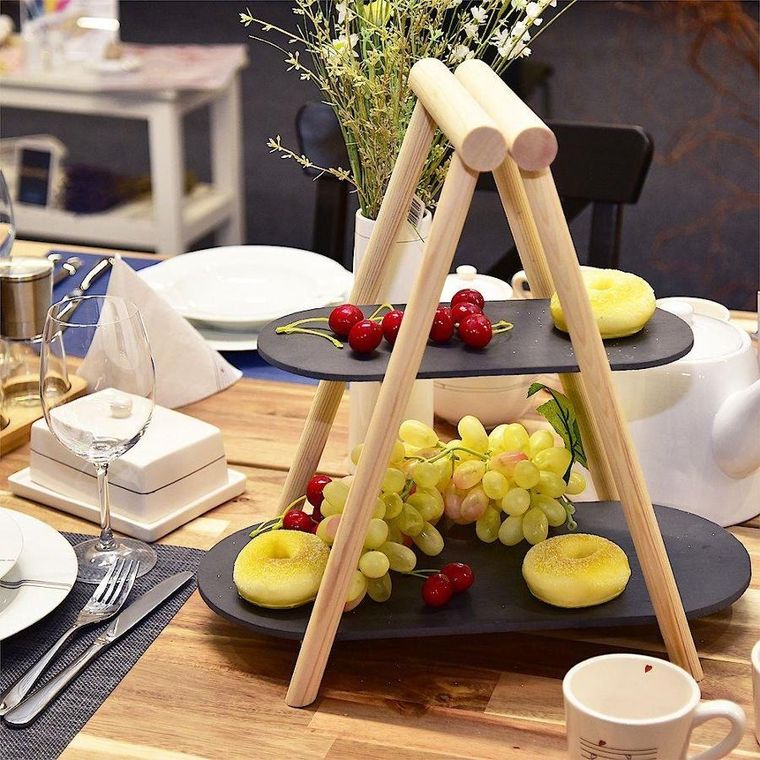 Orion, patera 2-poziomowa drewniana kamienna, 41-24-38.5 cm