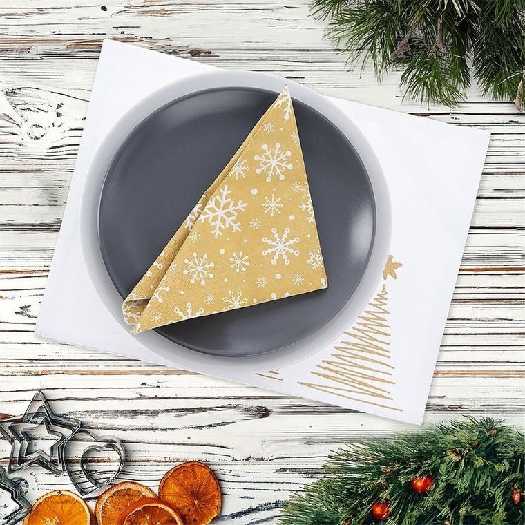 Orion, podkładka na stół bawełniana świąteczna, biała, choinka, 33,5-26 cm