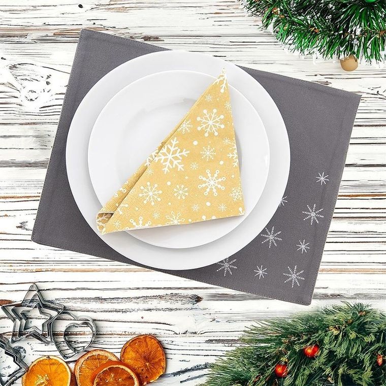 Orion, podkładka na stół bawełniana świąteczna, szara, płatek, 33,5-26 cm