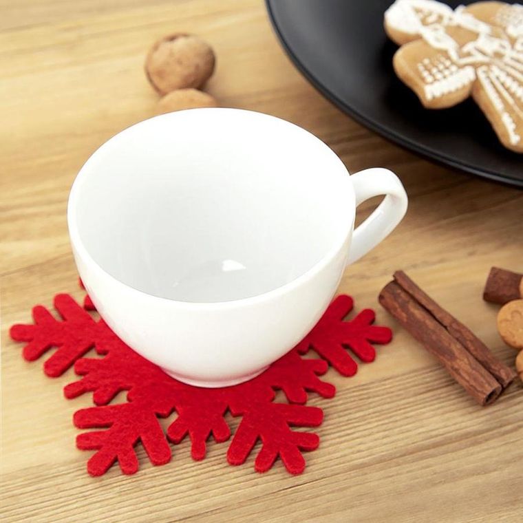 Orion, podstawka pod kubek, filcowa, czerwona płatek śniegu, 6 szt., 13.5 cm